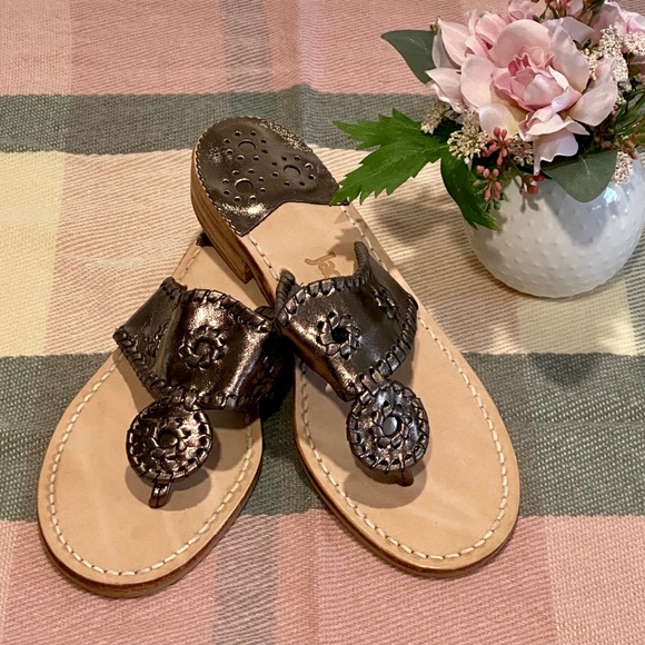 NEW RARE Jack Rogers Navajo Flats Sandals Pewter - Picture 2 of 8